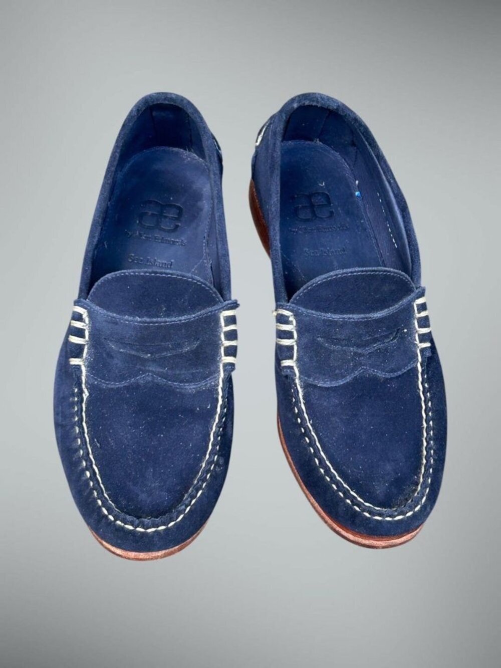Allen Edmonds Sea Island Navy Blue Suede Penny  Loafers Hand Sewn Size 8 3E